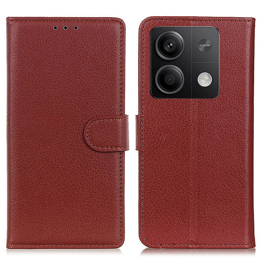 For Xiaomi Redmi Note 13 5G / 13 5G (China) Case PU Leather Litchi Texture Flip Wallet Phone Protector - Brown