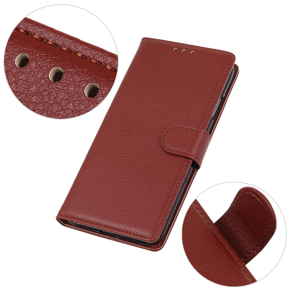 For Xiaomi Redmi Note 13 5G / 13 5G (China) Case PU Leather Litchi Texture Flip Wallet Phone Protector - Brown