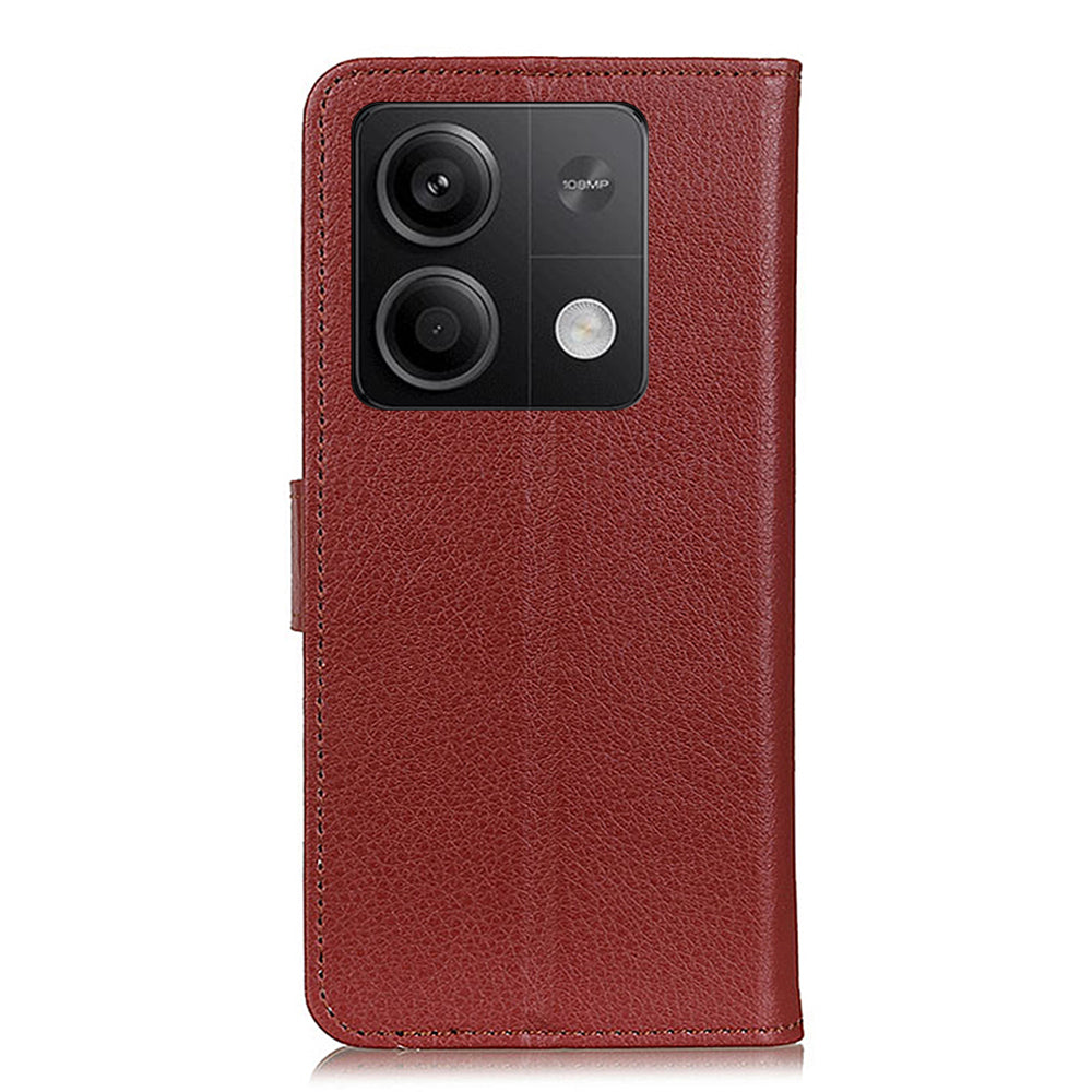 For Xiaomi Redmi Note 13 5G / 13 5G (China) Case PU Leather Litchi Texture Flip Wallet Phone Protector - Brown