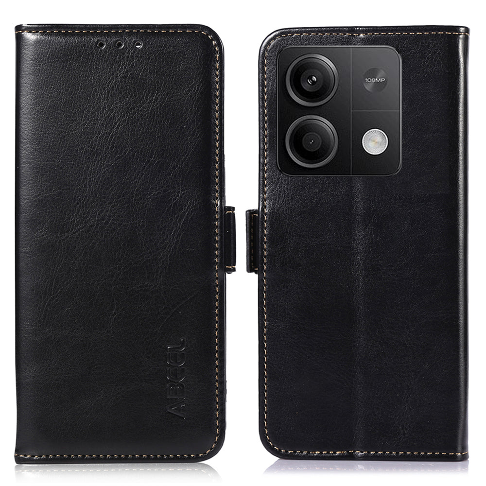 ABEEL For Xiaomi Redmi Note 13 5G / 13 5G (China) Cell Phone Cases Wallet Crazy Horse Texture Leather Shell - Black