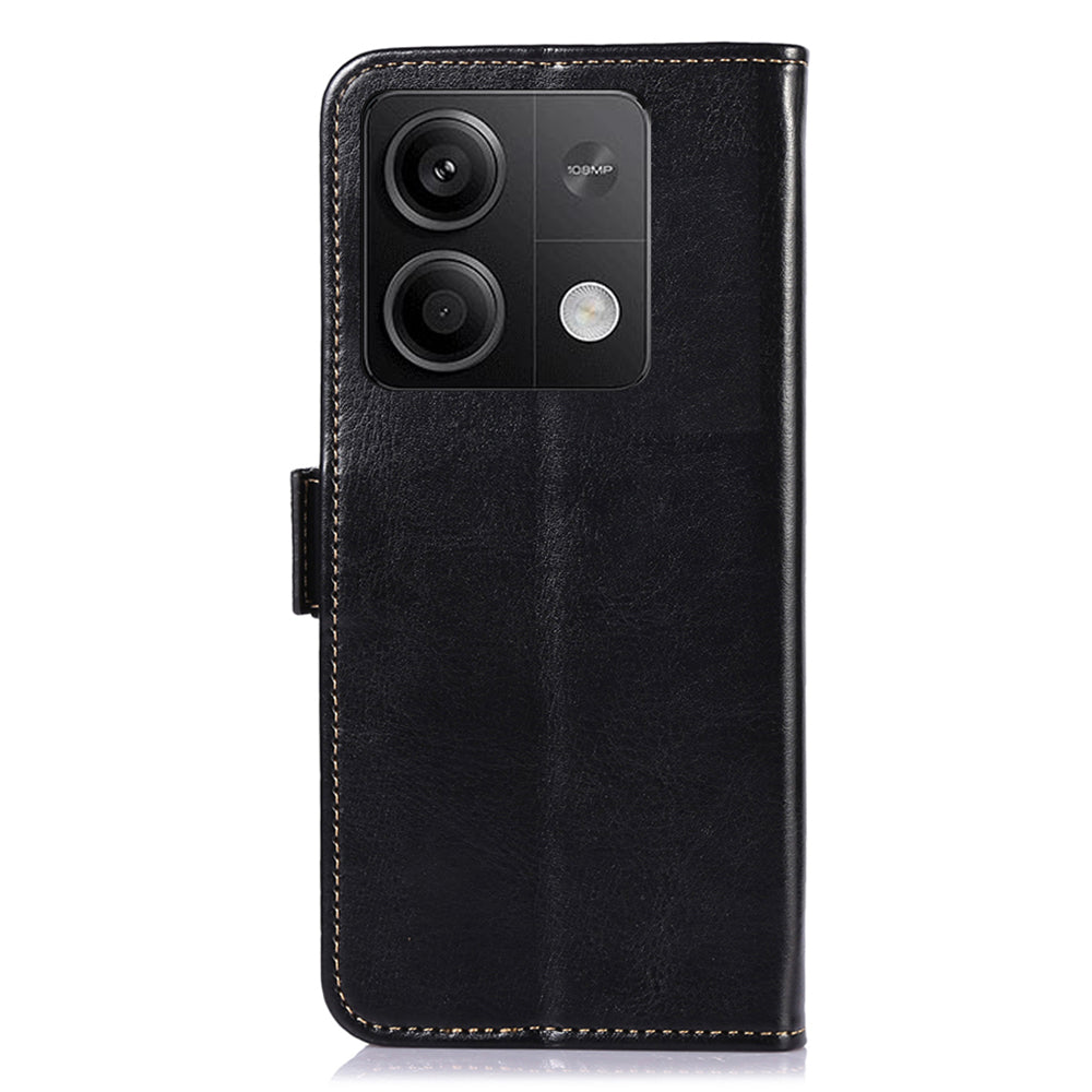 ABEEL For Xiaomi Redmi Note 13 5G / 13 5G (China) Cell Phone Cases Wallet Crazy Horse Texture Leather Shell - Black