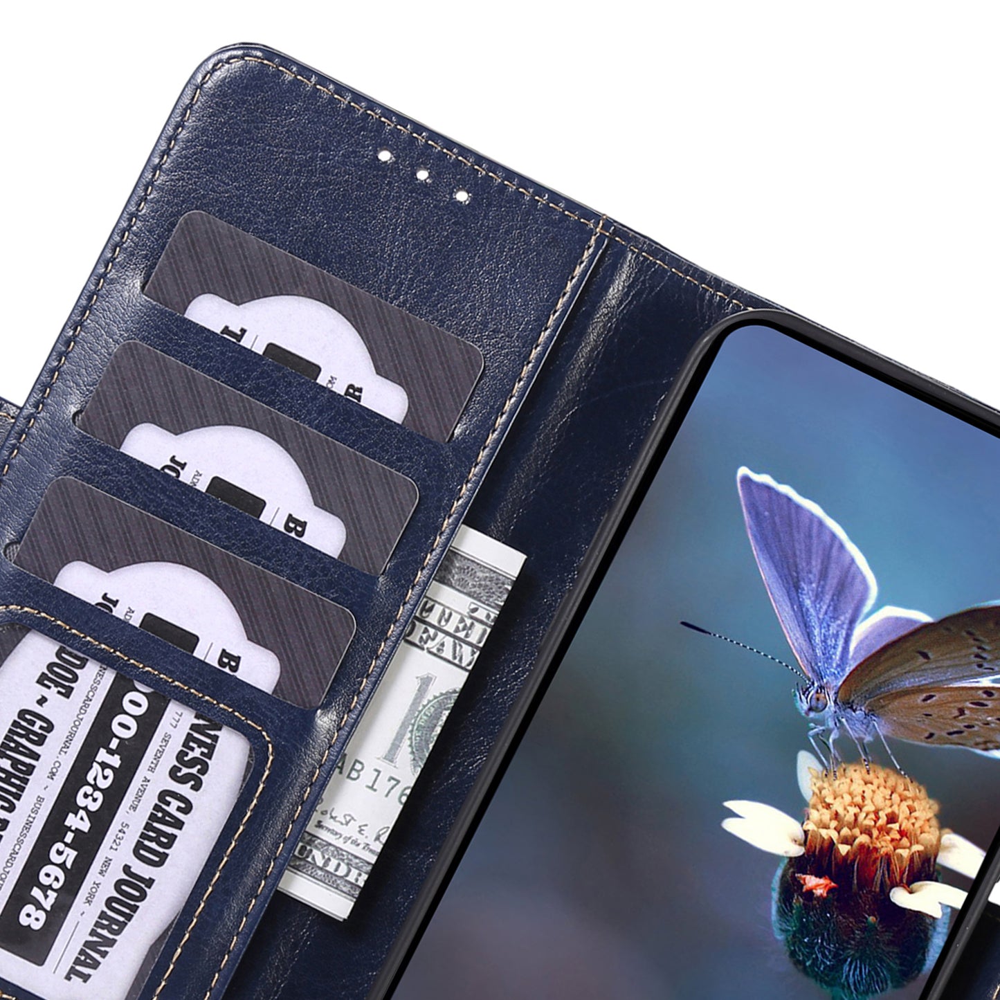 ABEEL For Xiaomi Redmi Note 13 5G / 13 5G (China) Cell Phone Cases Wallet Crazy Horse Texture Leather Shell - Blue