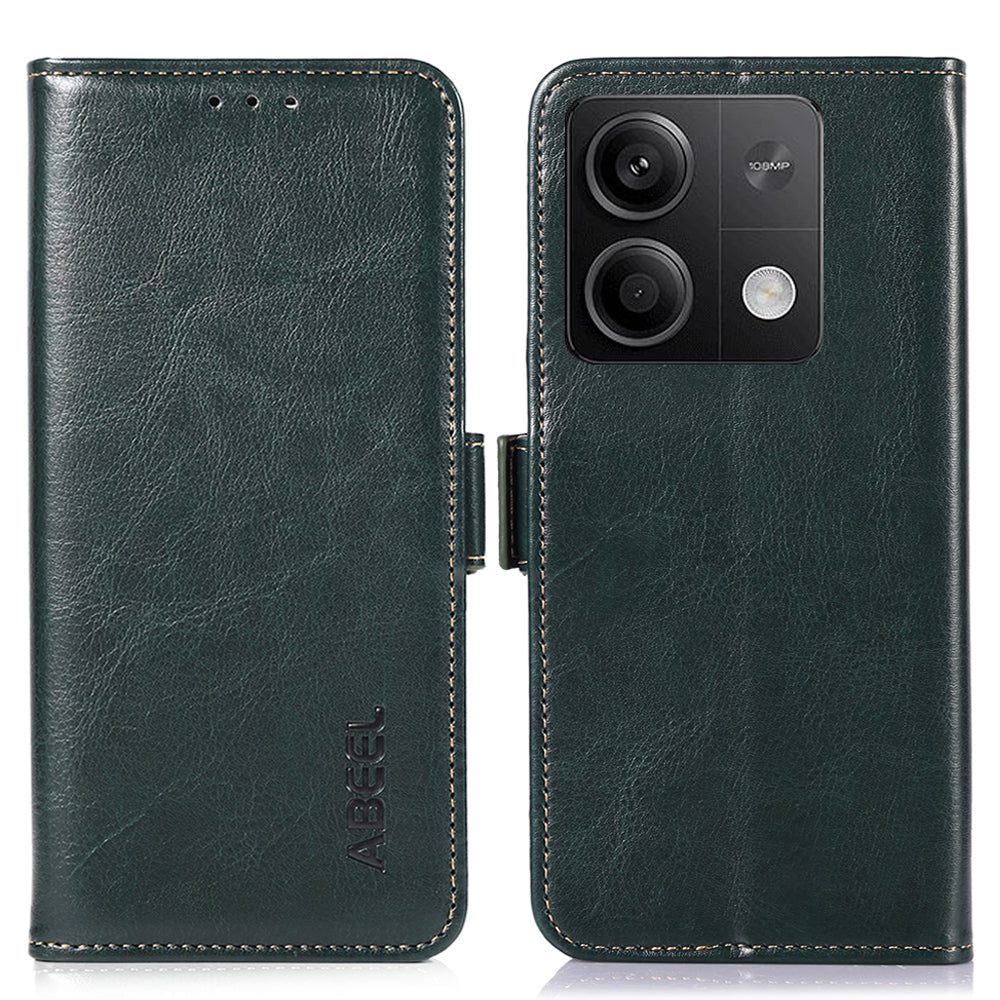 ABEEL For Xiaomi Redmi Note 13 5G / 13 5G (China) Cell Phone Cases Wallet Crazy Horse Texture Leather Shell - Green
