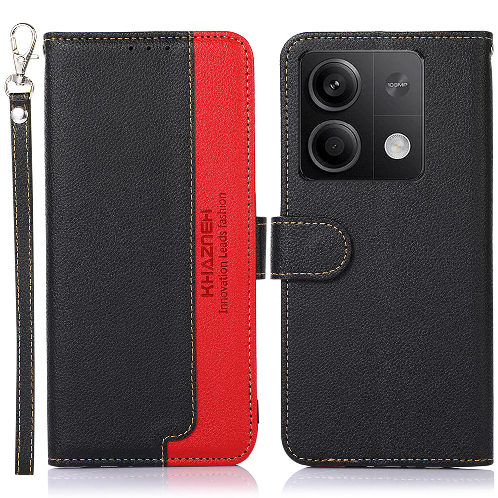 KHAZNEH For Xiaomi Redmi Note 13 5G / 13 5G (China) Cell Phone Case RFID Blocking Litchi Texture Protective Cover - Black