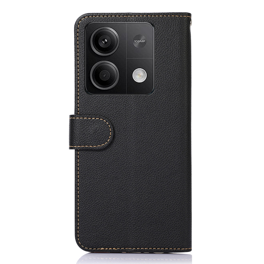 KHAZNEH For Xiaomi Redmi Note 13 5G / 13 5G (China) Cell Phone Case RFID Blocking Litchi Texture Protective Cover - Black