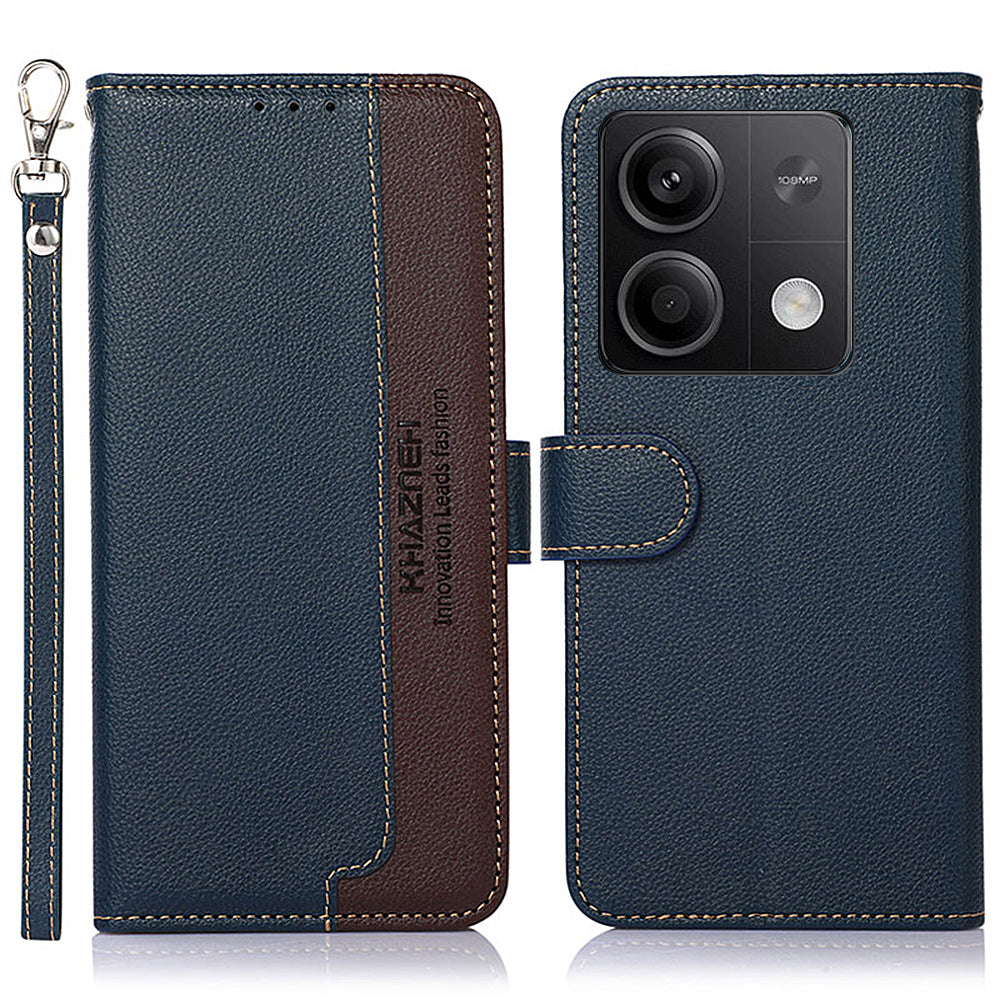 KHAZNEH For Xiaomi Redmi Note 13 5G / 13 5G (China) Cell Phone Case RFID Blocking Litchi Texture Protective Cover - Blue