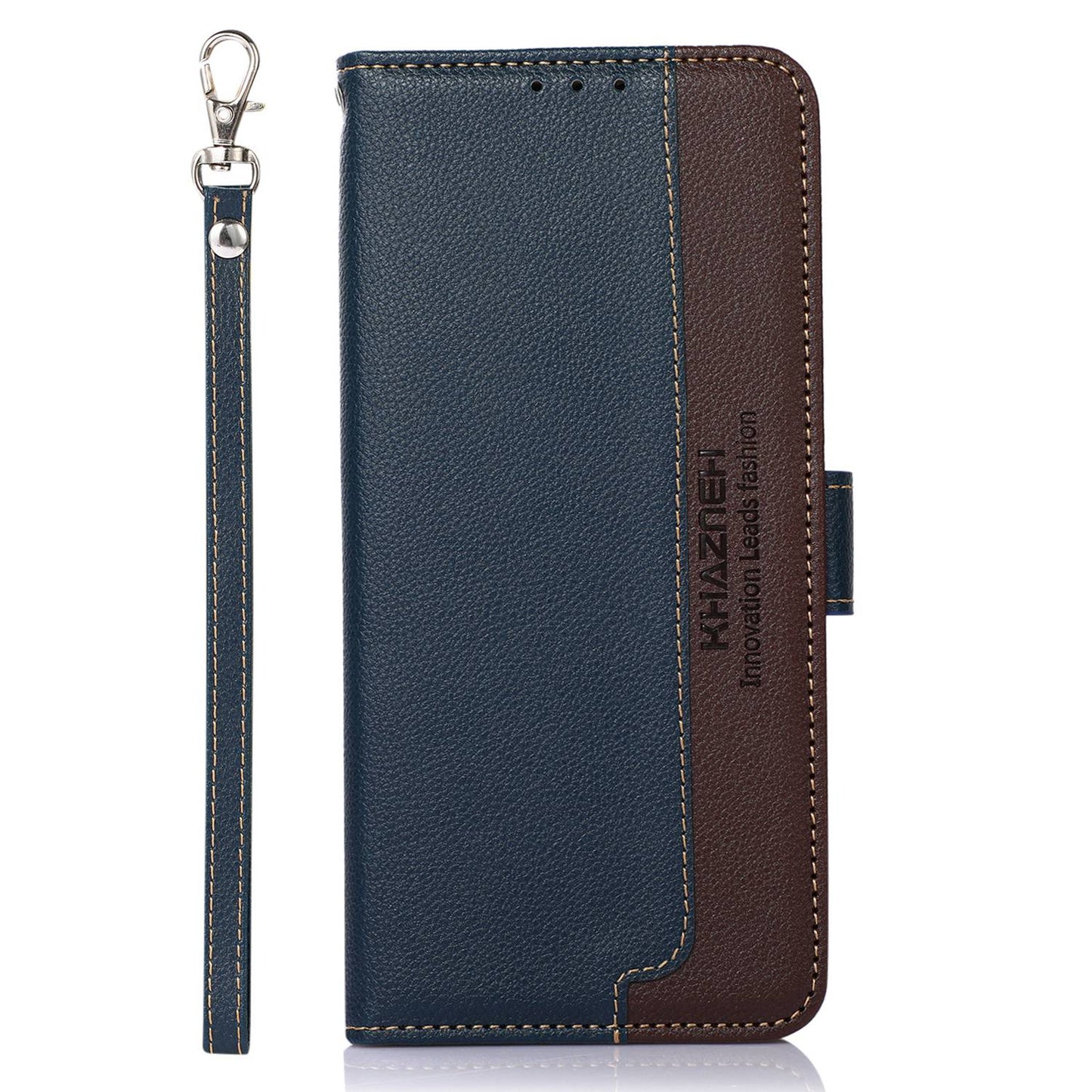 KHAZNEH For Xiaomi Redmi Note 13 5G / 13 5G (China) Cell Phone Case RFID Blocking Litchi Texture Protective Cover - Blue