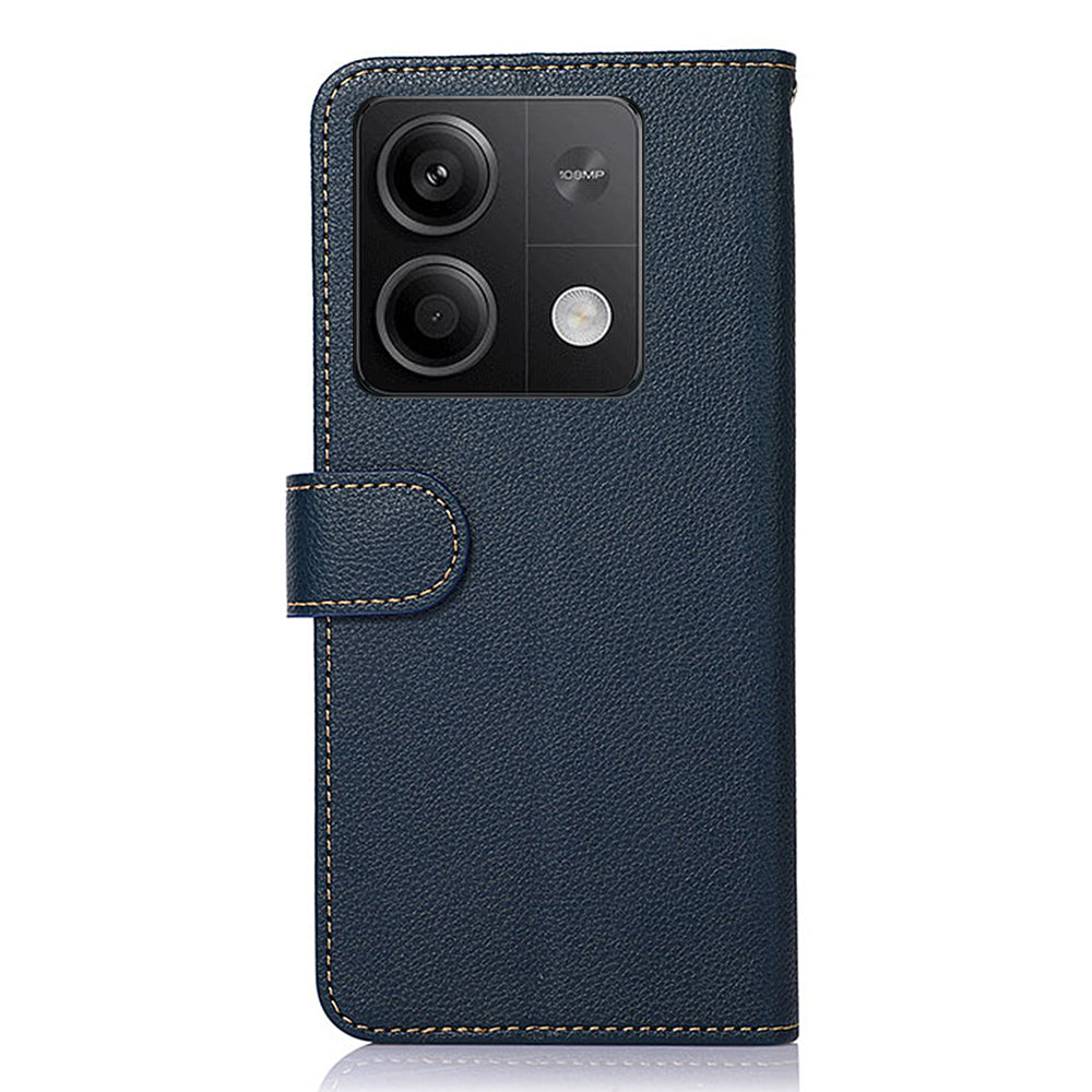 KHAZNEH For Xiaomi Redmi Note 13 5G / 13 5G (China) Cell Phone Case RFID Blocking Litchi Texture Protective Cover - Blue