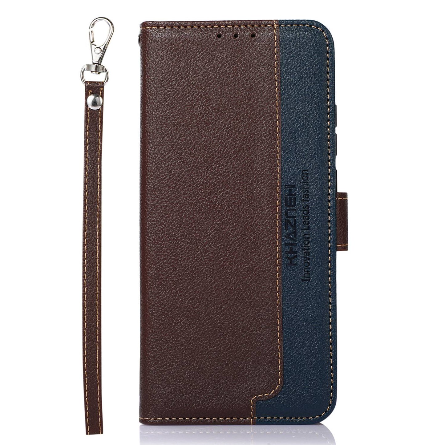 KHAZNEH For Xiaomi Redmi Note 13 5G / 13 5G (China) Cell Phone Case RFID Blocking Litchi Texture Protective Cover - Brown