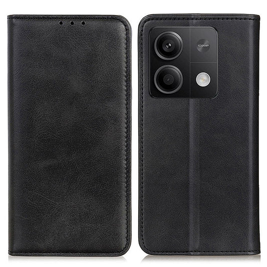 For Xiaomi Redmi Note 13 5G / 13 5G (China) Magnetic Phone Case Split Leather Cowhide Texture Wallet Cover - Black