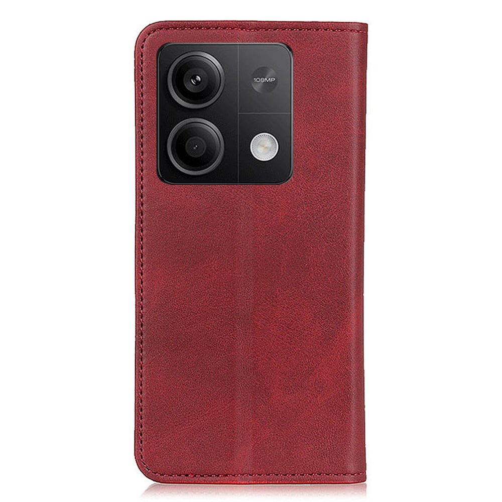 For Xiaomi Redmi Note 13 5G / 13 5G (China) Magnetic Phone Case Split Leather Cowhide Texture Wallet Cover - Red