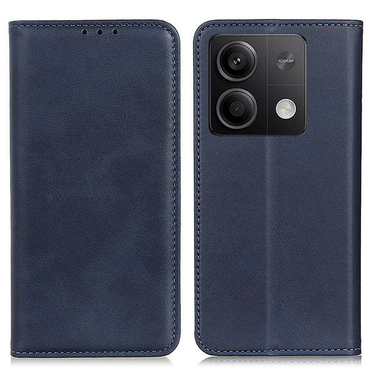 For Xiaomi Redmi Note 13 5G / 13 5G (China) Magnetic Phone Case Split Leather Cowhide Texture Wallet Cover - Blue