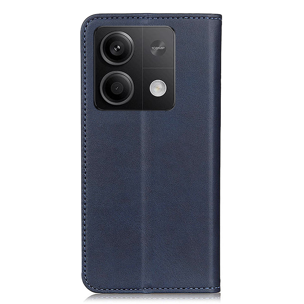 For Xiaomi Redmi Note 13 5G / 13 5G (China) Magnetic Phone Case Split Leather Cowhide Texture Wallet Cover - Blue