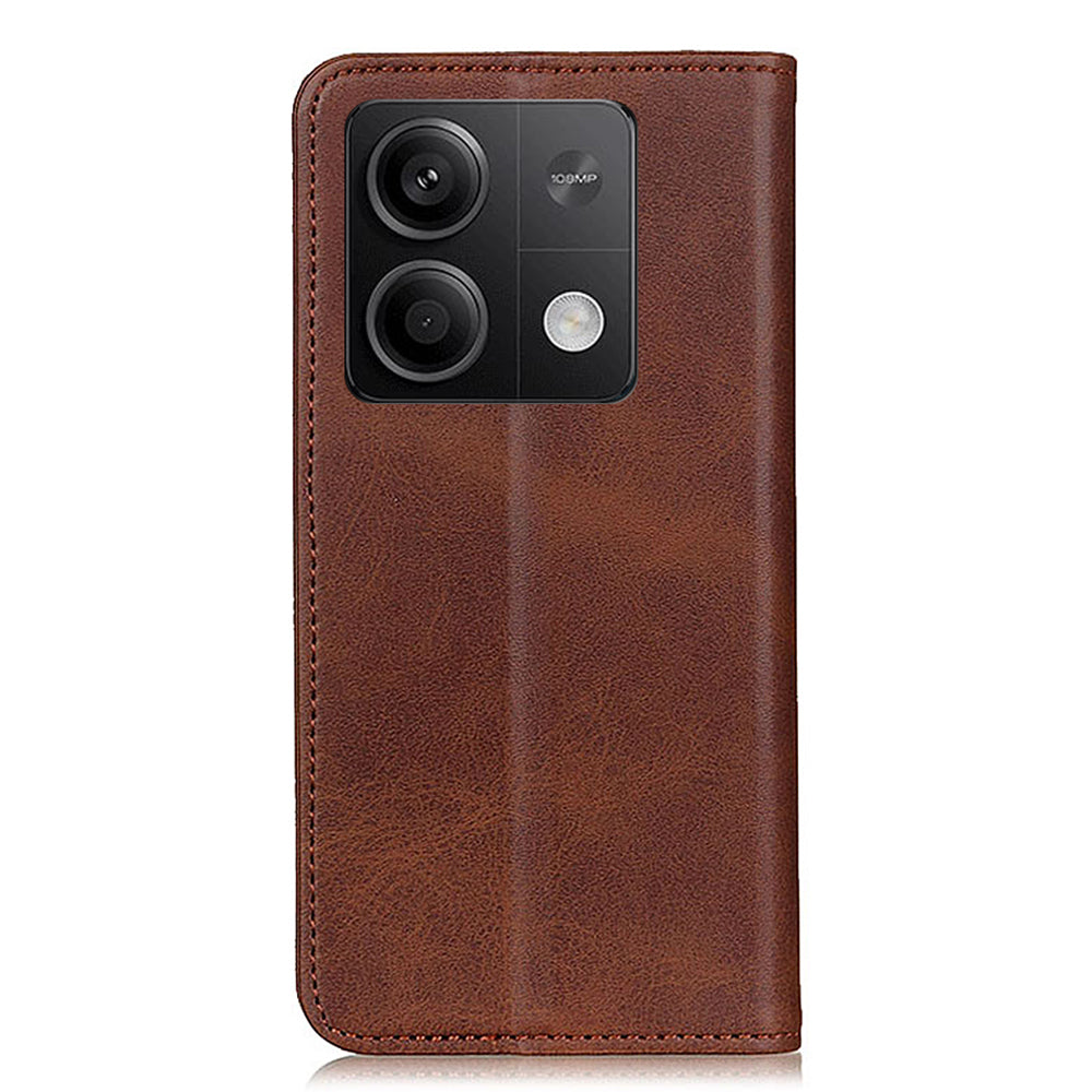 For Xiaomi Redmi Note 13 5G / 13 5G (China) Magnetic Phone Case Split Leather Cowhide Texture Wallet Cover - Coffee