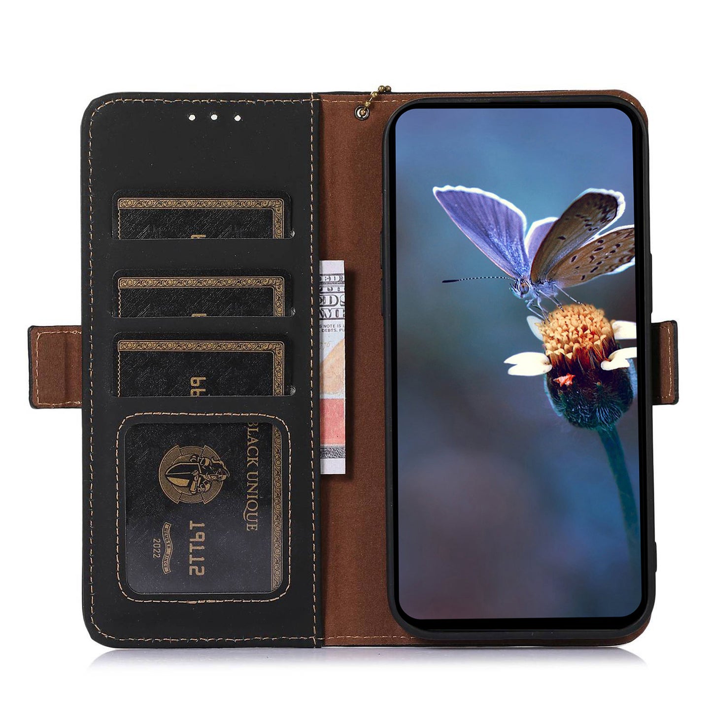 For Xiaomi Redmi Note 13 5G / 13 5G (China) Case RFID Blocking Genuine Cow Leather Wallet Mobile Phone Cover - Black