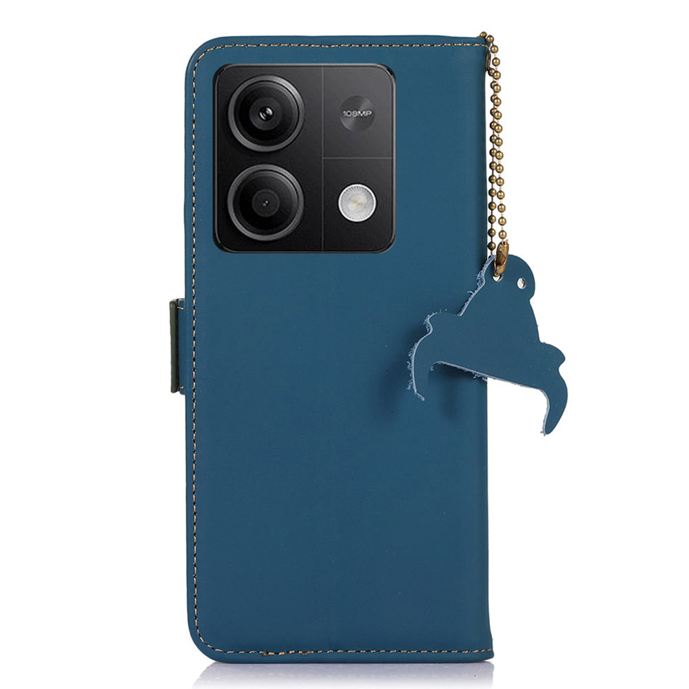 For Xiaomi Redmi Note 13 5G / 13 5G (China) Case RFID Blocking Genuine Cow Leather Wallet Mobile Phone Cover - Blue