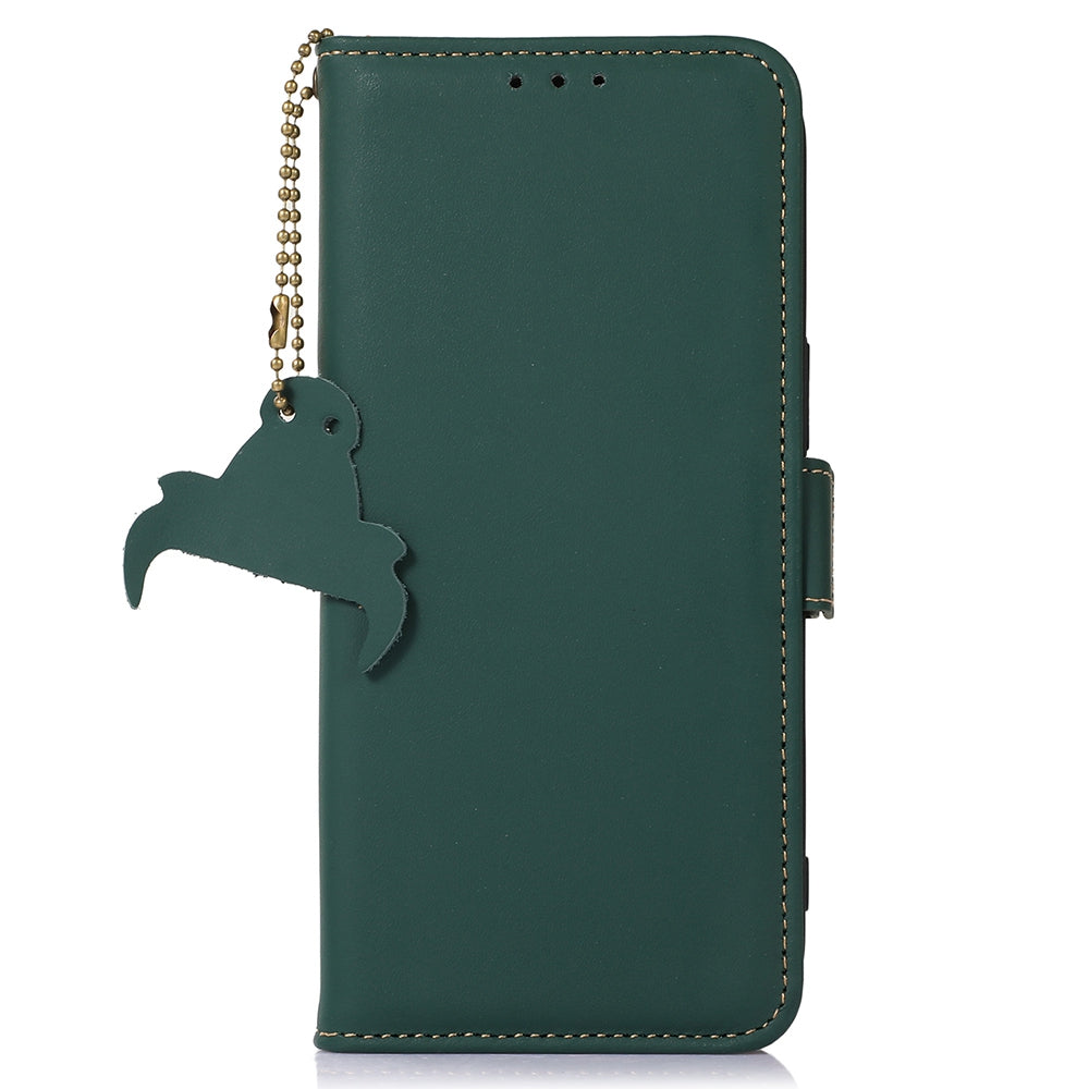 For Xiaomi Redmi Note 13 5G / 13 5G (China) Case RFID Blocking Genuine Cow Leather Wallet Mobile Phone Cover - Green