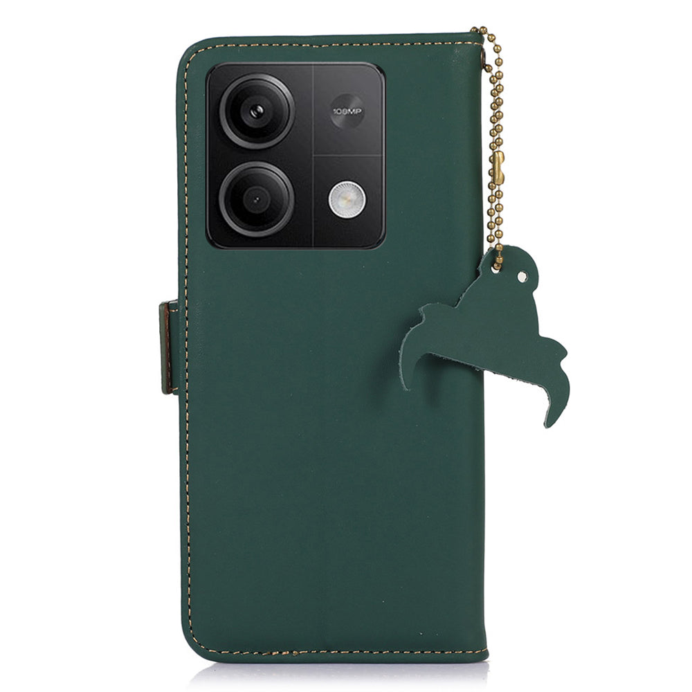 For Xiaomi Redmi Note 13 5G / 13 5G (China) Case RFID Blocking Genuine Cow Leather Wallet Mobile Phone Cover - Green