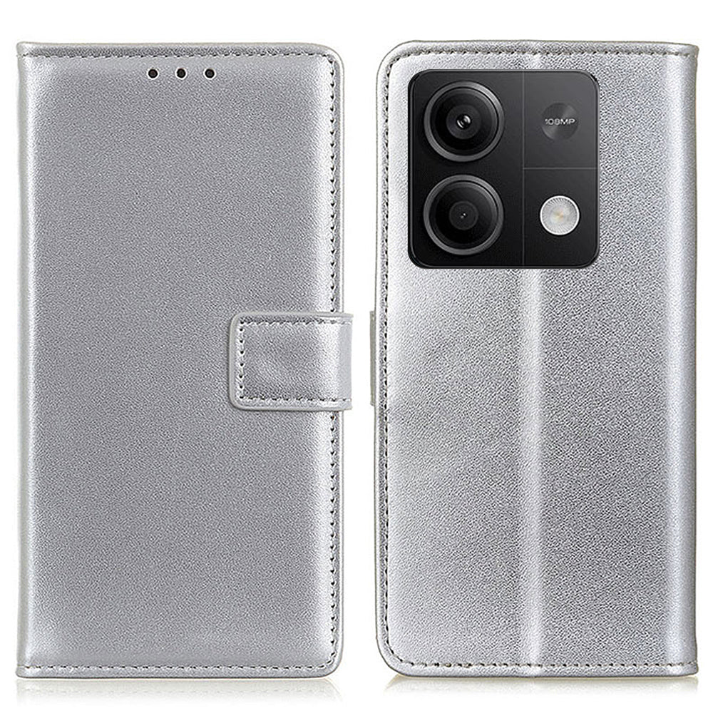 For Xiaomi Redmi Note 13 5G / 13 5G (China) Case Anti-Scratch PU Leather Drop-Proof Cell Phone Cover Wallet - Silver