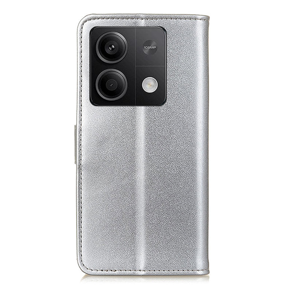 For Xiaomi Redmi Note 13 5G / 13 5G (China) Case Anti-Scratch PU Leather Drop-Proof Cell Phone Cover Wallet - Silver