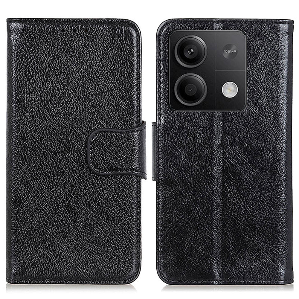 For Xiaomi Redmi Note 13 5G / 13 5G (China) Case Nappa Texture Wallet Cover Split Leather Phone Shell - Black