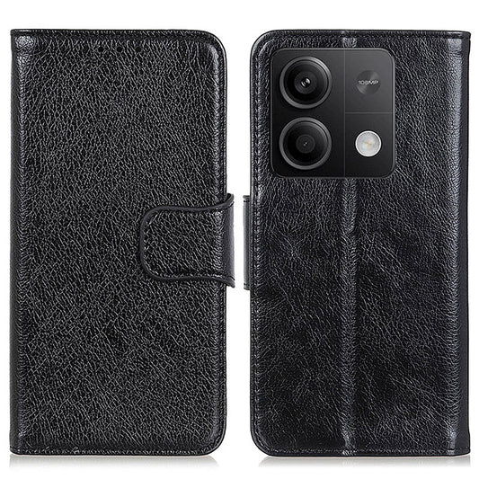 For Xiaomi Redmi Note 13 5G / 13 5G (China) Case Nappa Texture Wallet Cover Split Leather Phone Shell - Black