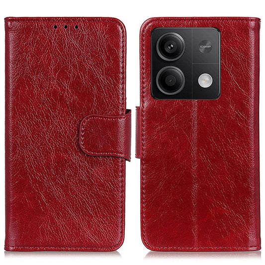For Xiaomi Redmi Note 13 5G / 13 5G (China) Case Nappa Texture Wallet Cover Split Leather Phone Shell - Red