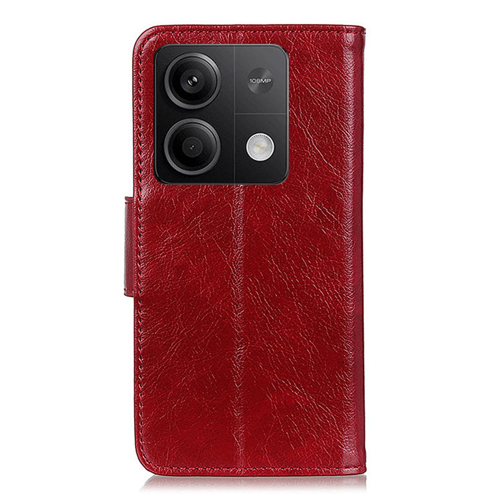For Xiaomi Redmi Note 13 5G / 13 5G (China) Case Nappa Texture Wallet Cover Split Leather Phone Shell - Red