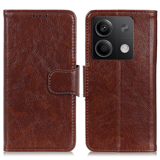 For Xiaomi Redmi Note 13 5G / 13 5G (China) Case Nappa Texture Wallet Cover Split Leather Phone Shell - Brown