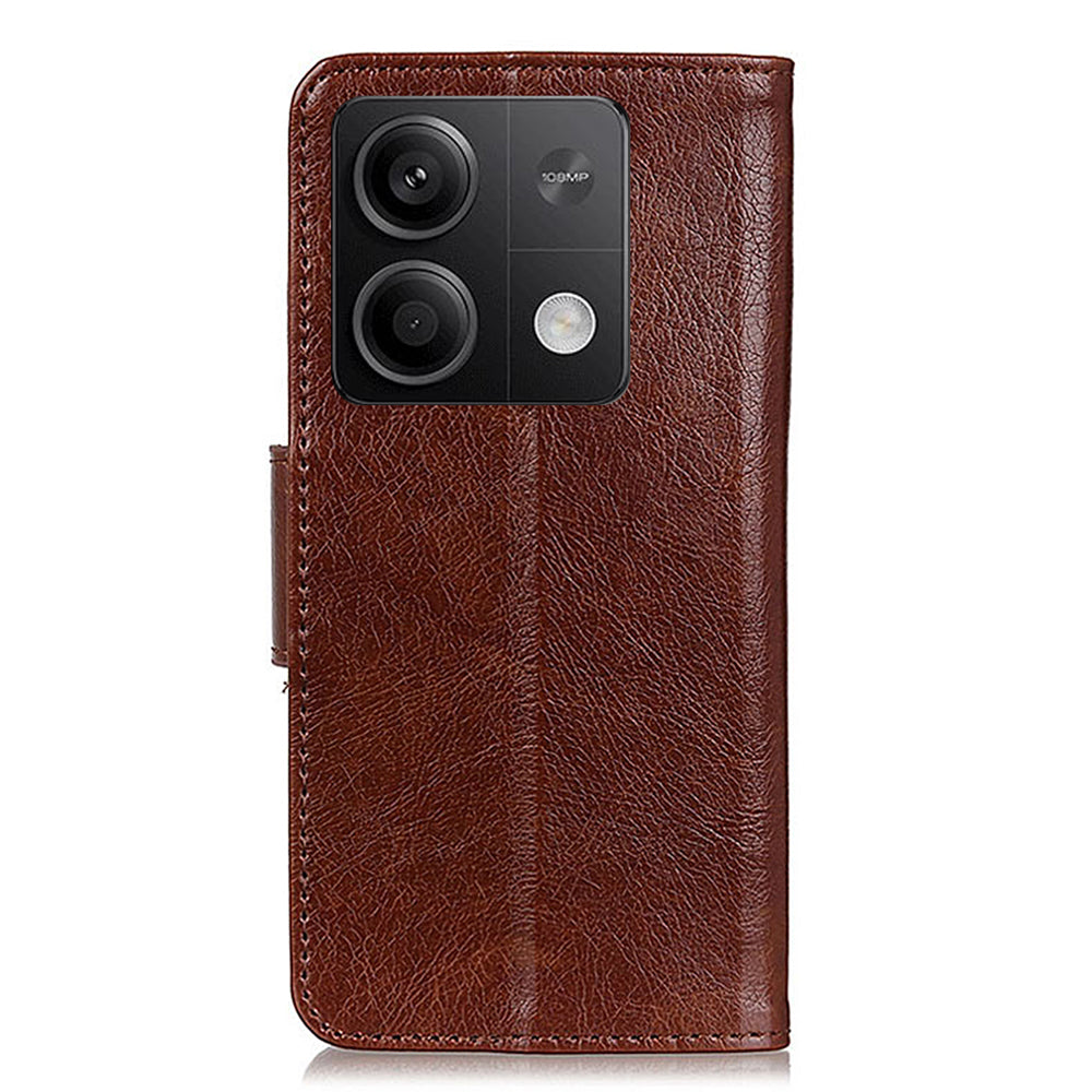 For Xiaomi Redmi Note 13 5G / 13 5G (China) Case Nappa Texture Wallet Cover Split Leather Phone Shell - Brown