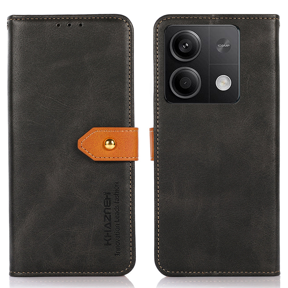 KHAZNEH For Xiaomi Redmi Note 13 5G / 13 5G (China) Phone Case PU Leather Wallet Stand Phone Cover Shell - Black