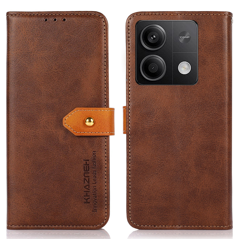 KHAZNEH For Xiaomi Redmi Note 13 5G / 13 5G (China) Phone Case PU Leather Wallet Stand Phone Cover Shell - Brown