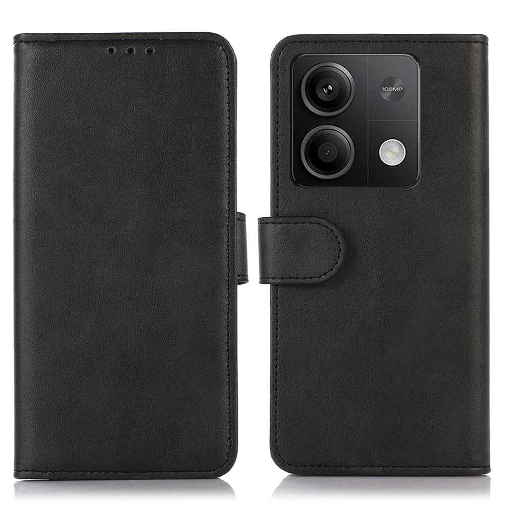For Xiaomi Redmi Note 13 5G / 13 5G (China) Case Cowhide Texture Shockproof Phone Cover Wallet - Black