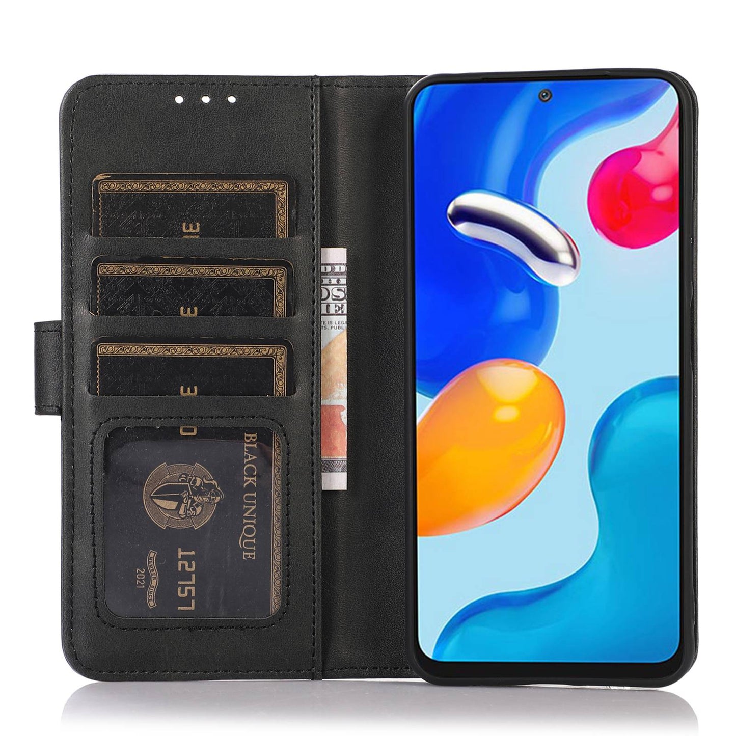 For Xiaomi Redmi Note 13 5G / 13 5G (China) Case Cowhide Texture Shockproof Phone Cover Wallet - Black