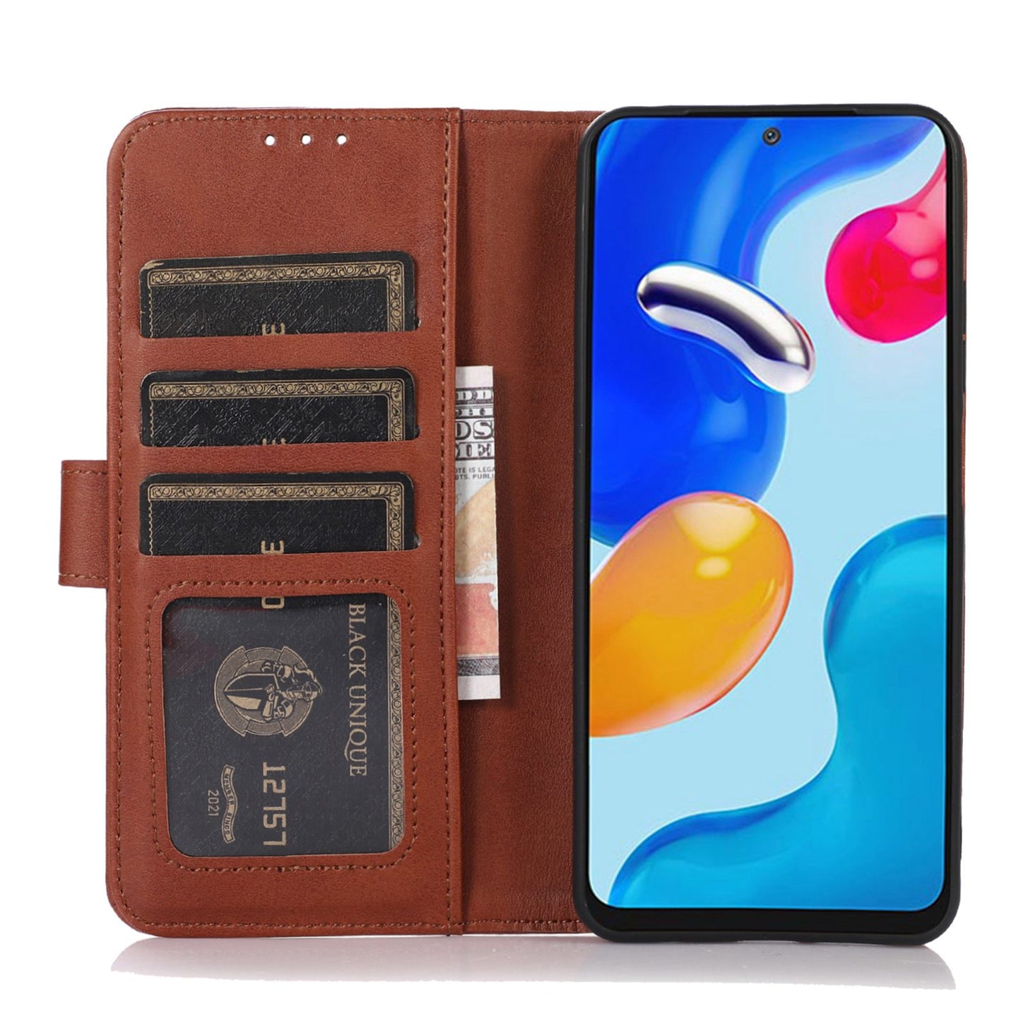 For Xiaomi Redmi Note 13 5G / 13 5G (China) Case Cowhide Texture Shockproof Phone Cover Wallet - Brown