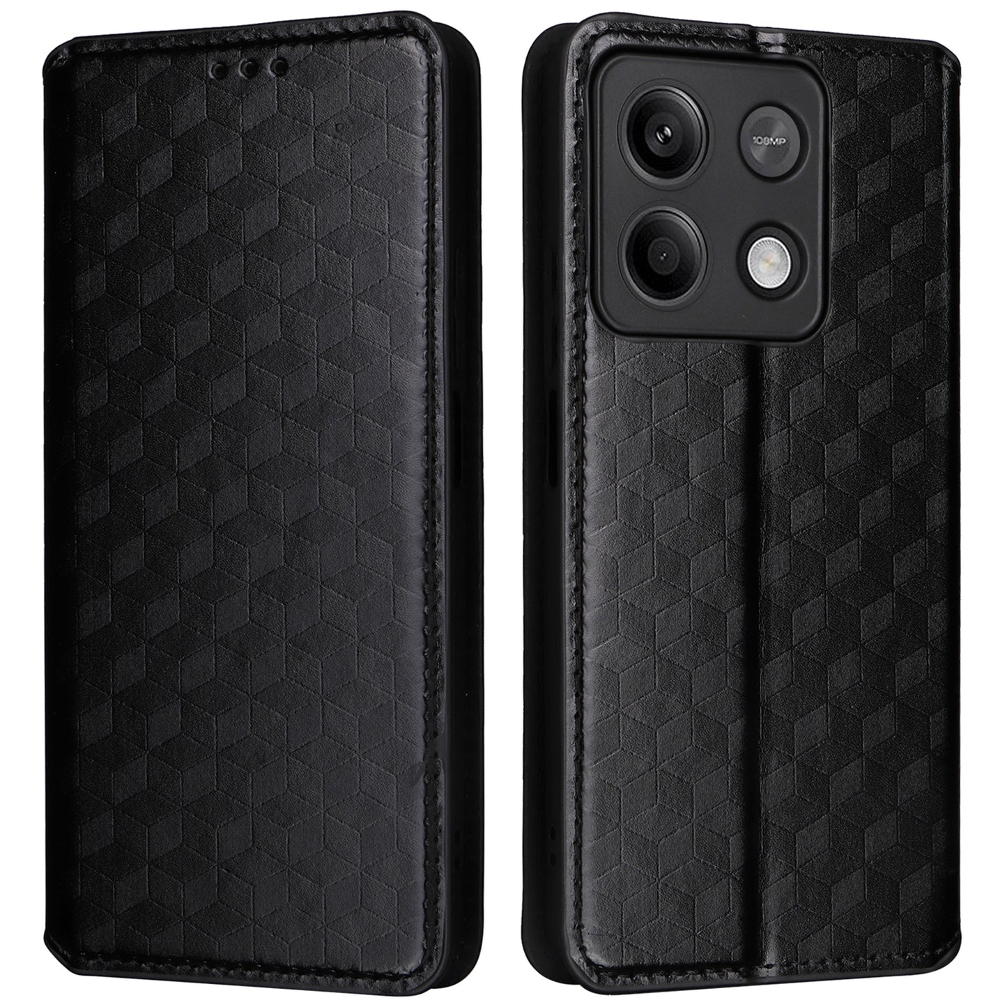 For Xiaomi Redmi Note 13 Pro 5G / Poco X6 5G Cell Phone Case Imprinted Magnetic Closing Cover with Wallet - Black