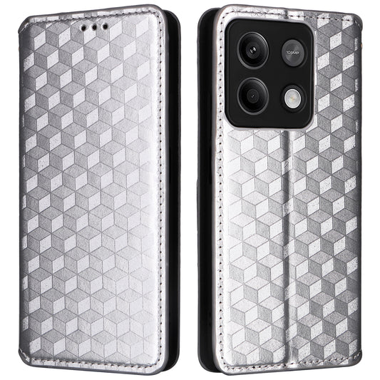 For Xiaomi Redmi Note 13 Pro 5G / Poco X6 5G Cell Phone Case Imprinted Magnetic Closing Cover with Wallet - Silver