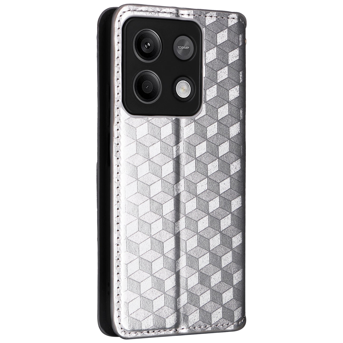 For Xiaomi Redmi Note 13 Pro 5G / Poco X6 5G Cell Phone Case Imprinted Magnetic Closing Cover with Wallet - Silver
