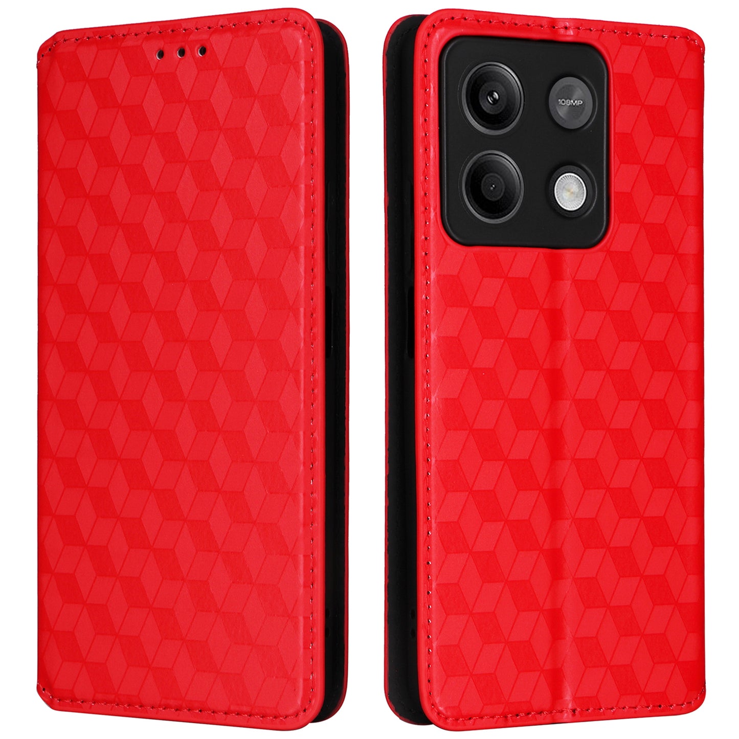 For Xiaomi Redmi Note 13 Pro 5G / Poco X6 5G Cell Phone Case Imprinted Magnetic Closing Cover with Wallet - Red