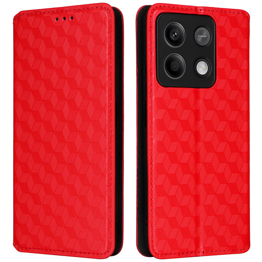 For Xiaomi Redmi Note 13 Pro 5G / Poco X6 5G Cell Phone Case Imprinted Magnetic Closing Cover with Wallet - Red