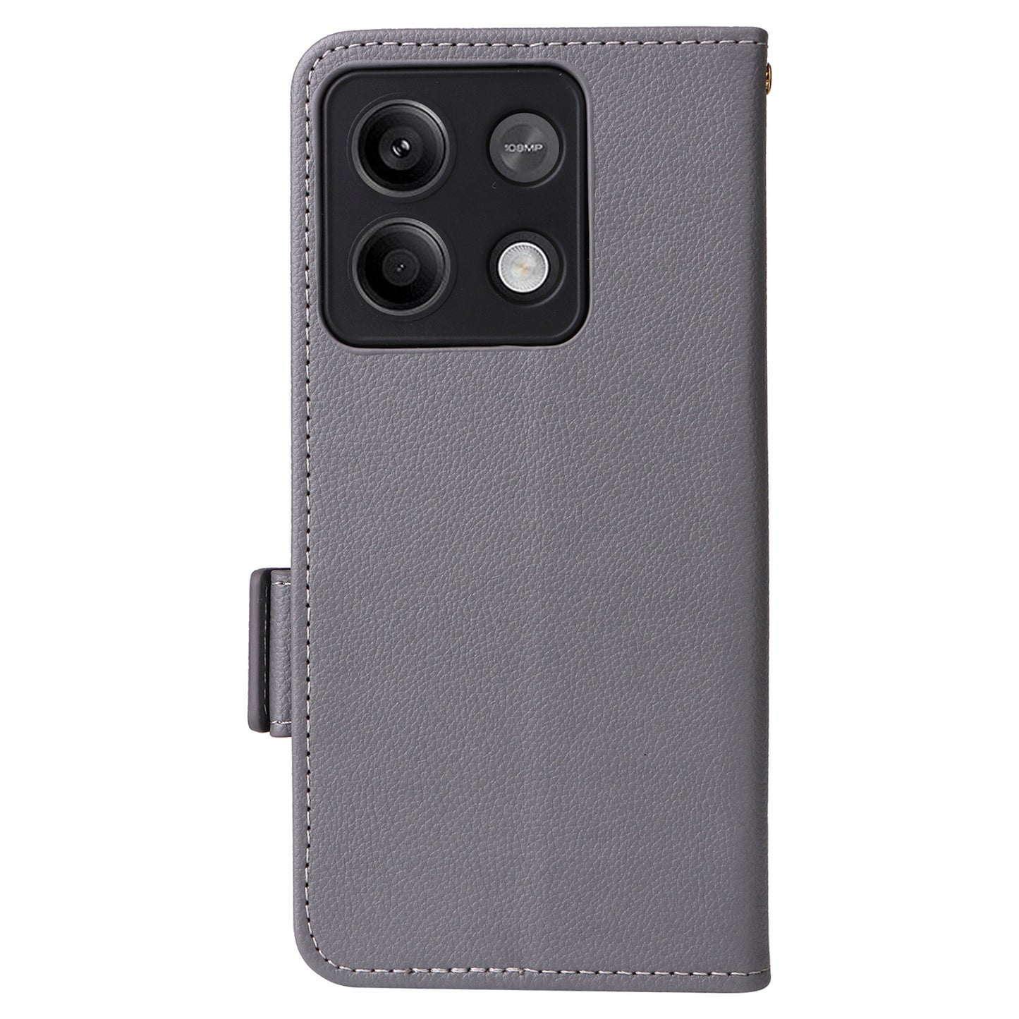 For Xiaomi Redmi Note 13 Pro 5G / Poco X6 5G Cell Phone Case Litchi Texture Leather Cover with Strap - Grey