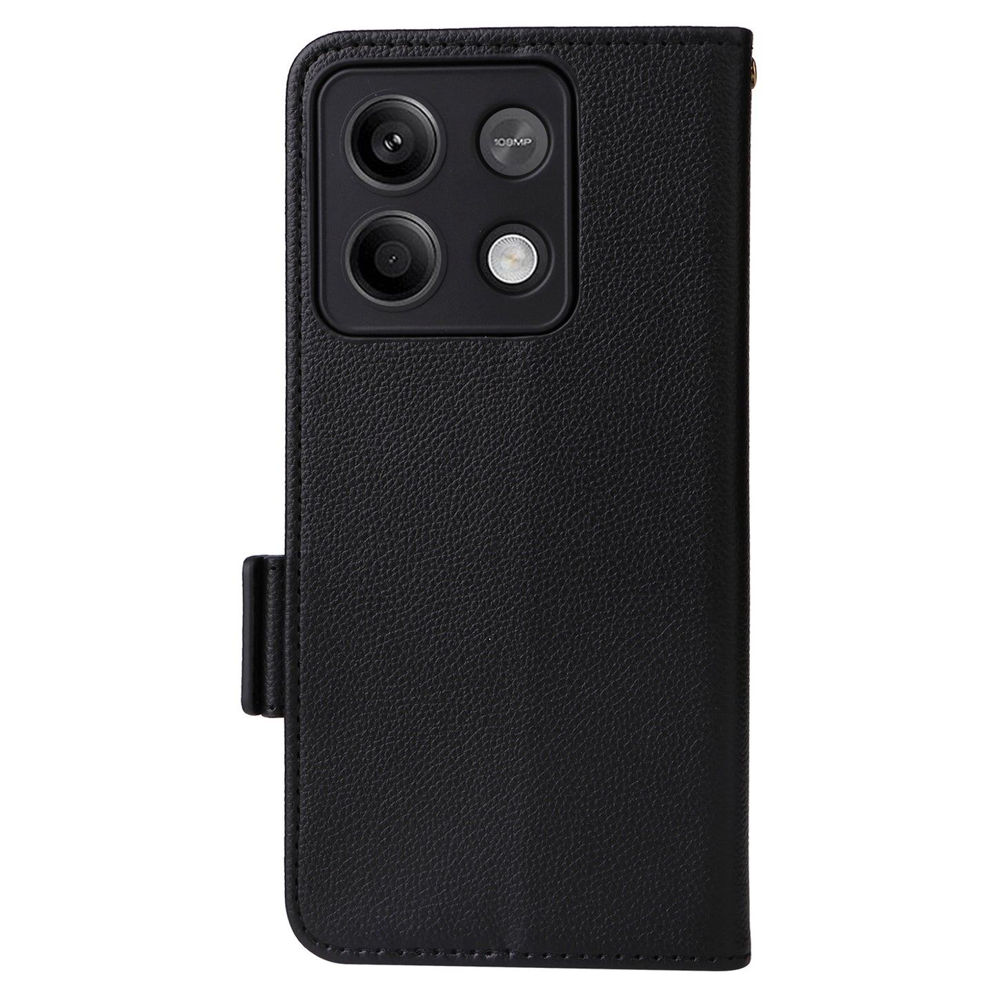 For Xiaomi Redmi Note 13 Pro 5G / Poco X6 5G Cell Phone Case Litchi Texture Leather Cover with Strap - Black
