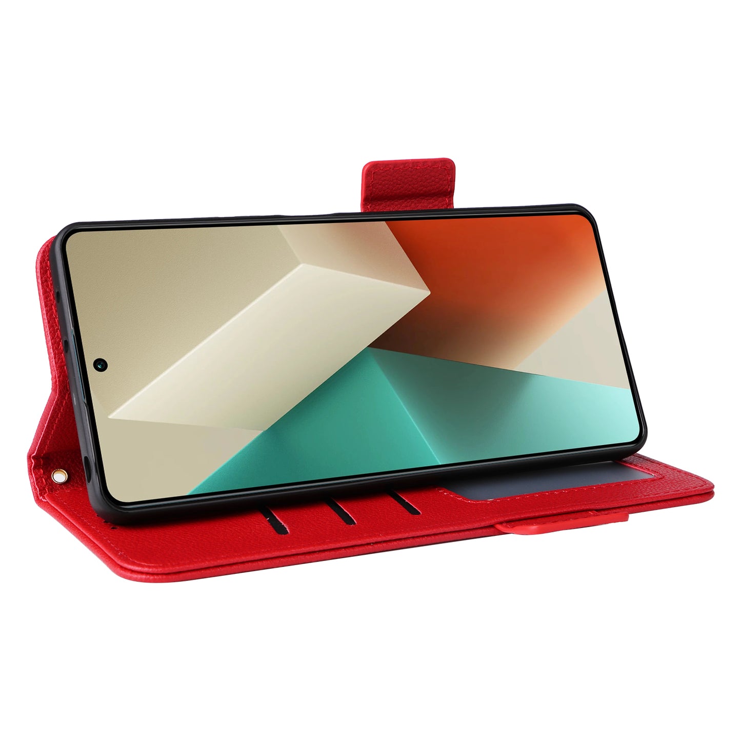 For Xiaomi Redmi Note 13 Pro 5G / Poco X6 5G Cell Phone Case Litchi Texture Leather Cover with Strap - Red
