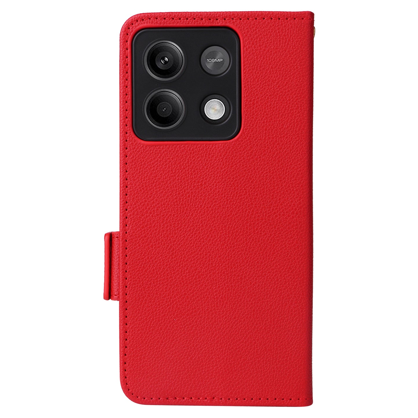 For Xiaomi Redmi Note 13 Pro 5G / Poco X6 5G Cell Phone Case Litchi Texture Leather Cover with Strap - Red