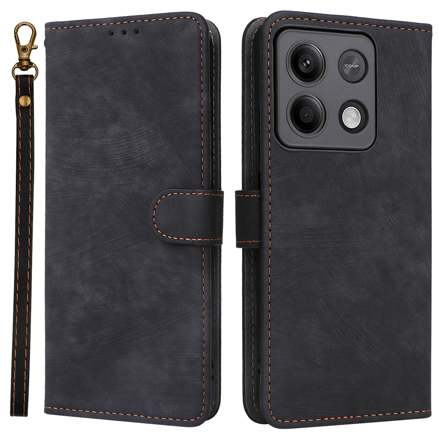 For Xiaomi Redmi Note 13 Pro 5G / Poco X6 5G Cell Phone Case RFID Blocking Wallet Leather Cover with Strap - Black
