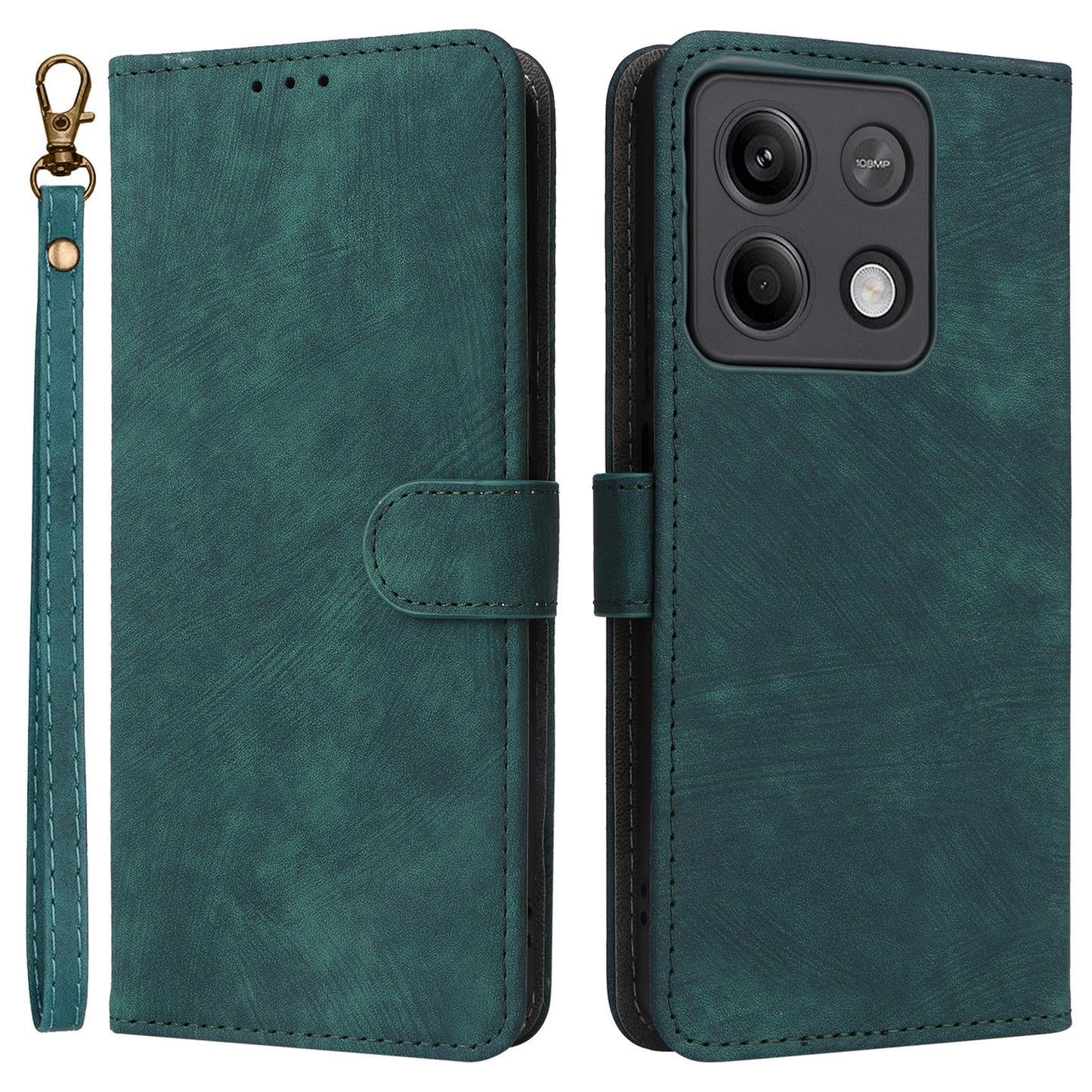For Xiaomi Redmi Note 13 Pro 5G / Poco X6 5G Cell Phone Case RFID Blocking Wallet Leather Cover with Strap - Green