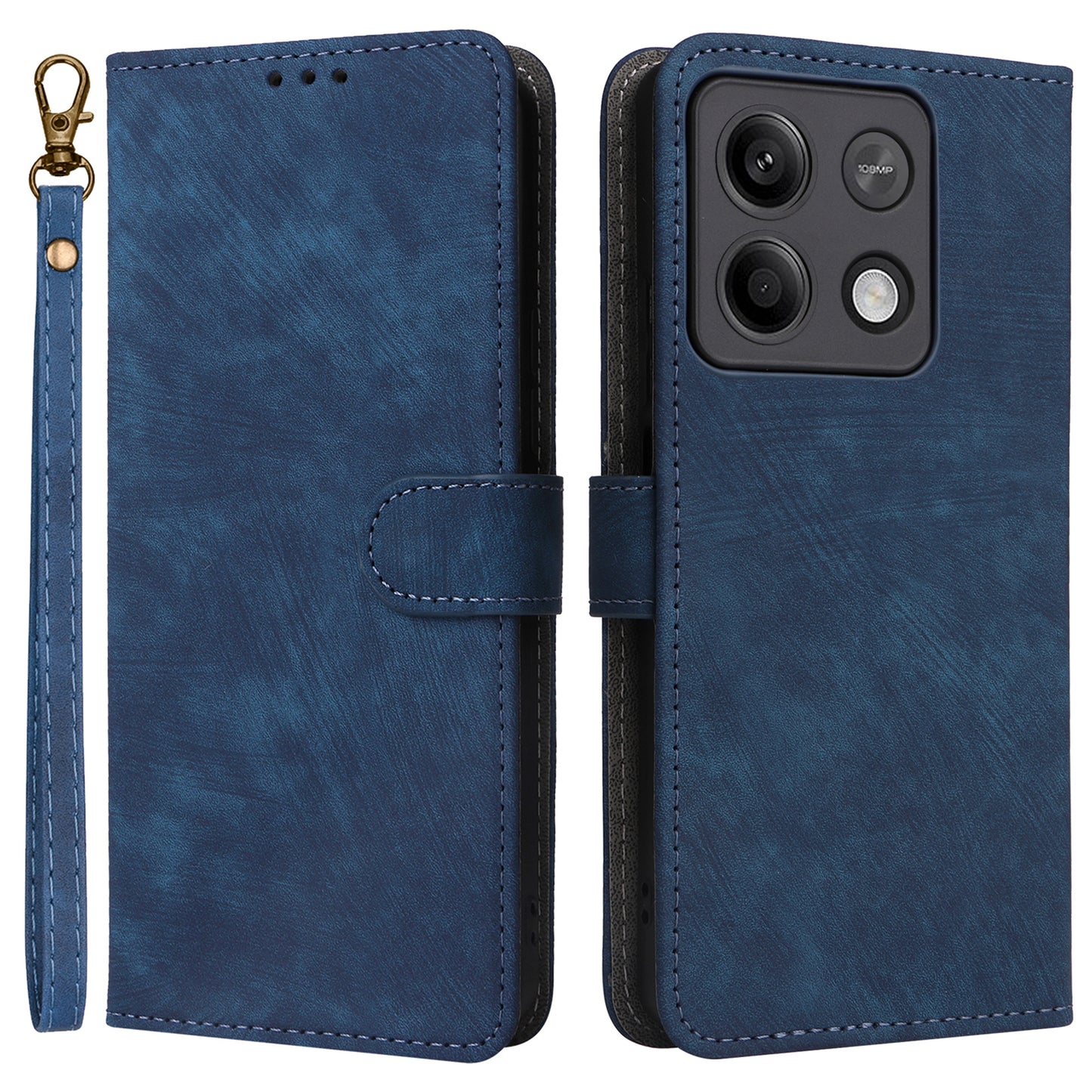 For Xiaomi Redmi Note 13 Pro 5G / Poco X6 5G Cell Phone Case RFID Blocking Wallet Leather Cover with Strap - Blue