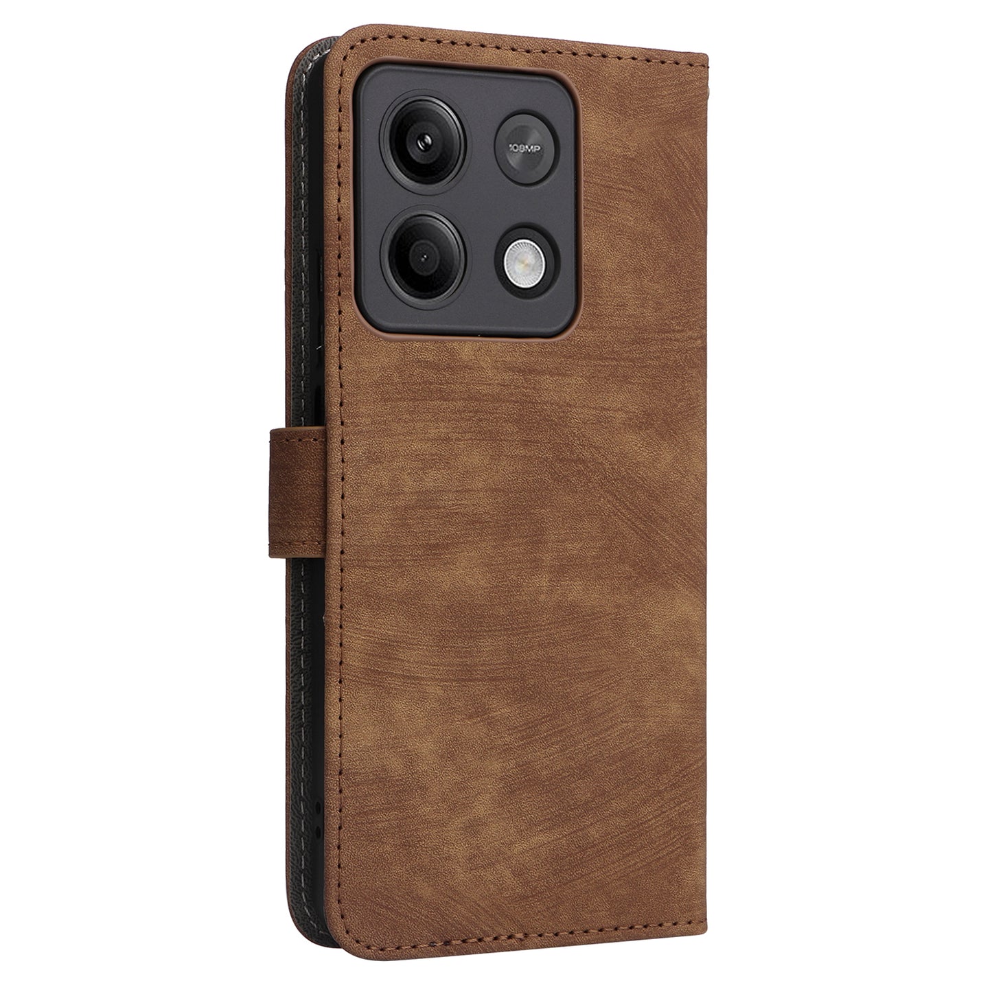 For Xiaomi Redmi Note 13 Pro 5G / Poco X6 5G Cell Phone Case RFID Blocking Wallet Leather Cover with Strap - Brown
