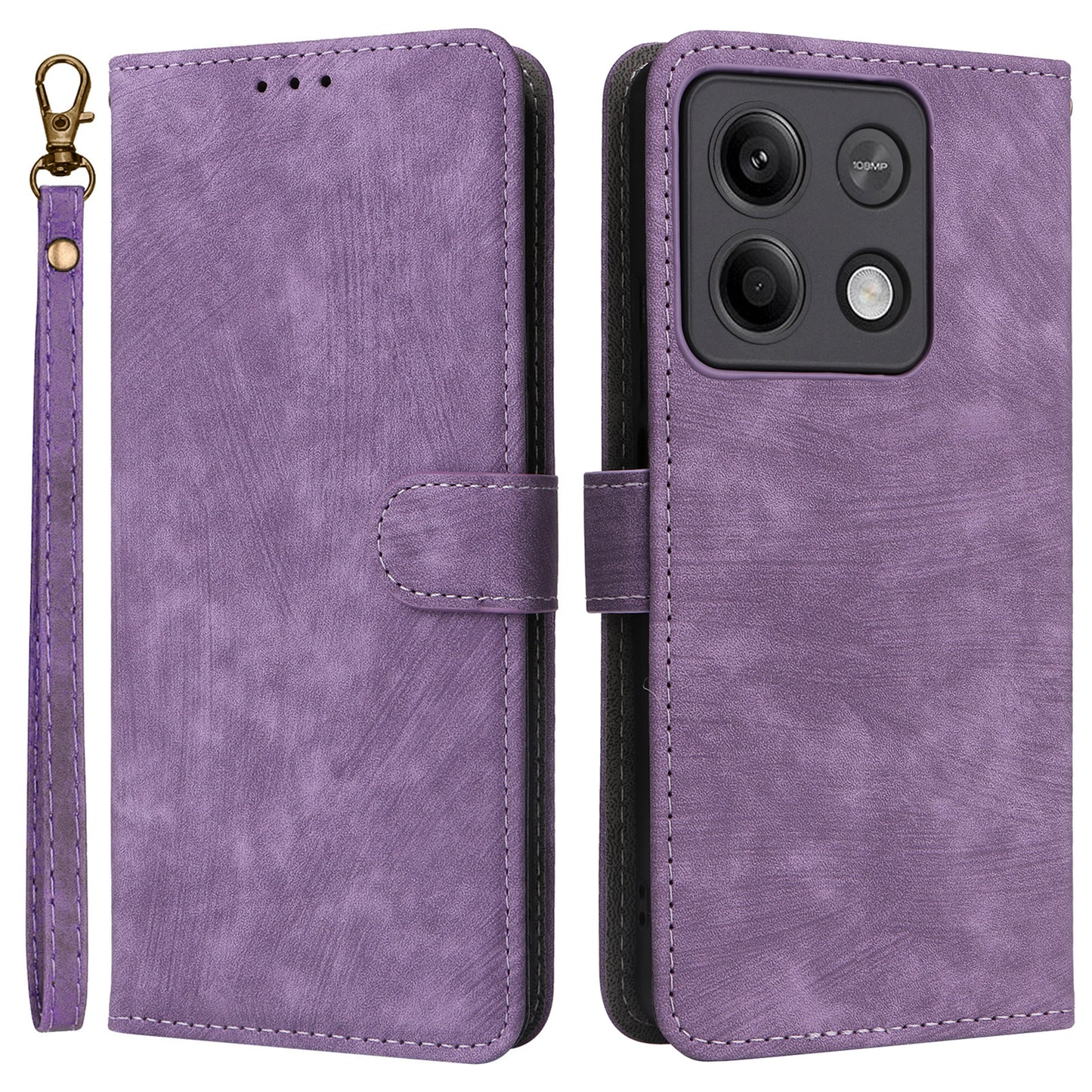 For Xiaomi Redmi Note 13 Pro 5G / Poco X6 5G Cell Phone Case RFID Blocking Wallet Leather Cover with Strap - Purple