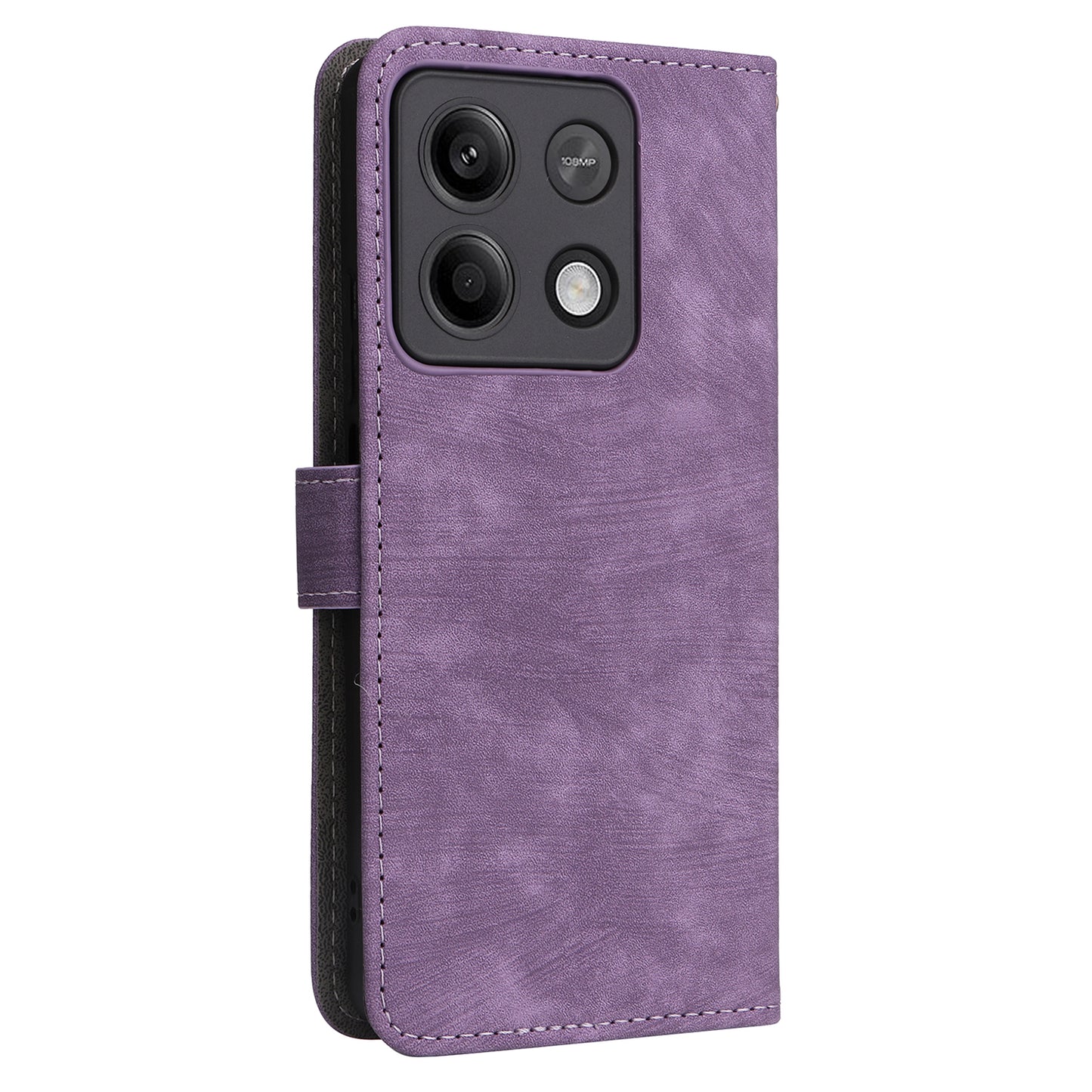 For Xiaomi Redmi Note 13 Pro 5G / Poco X6 5G Cell Phone Case RFID Blocking Wallet Leather Cover with Strap - Purple